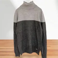 【訳あり】カルバンクライン バイカラー タートルネック ニット グレー XS