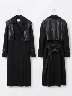 HARE 異素材切替 ロングコート ブラックのサムネイル