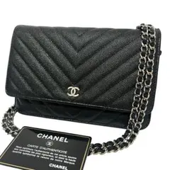 CHANEL シャネル キャビアスキン Vステッチ チェーンウォレットのサムネイル