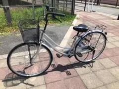 引き取り限定】自転車 中古車 変速 シティサイクル 青 茶色サドル
