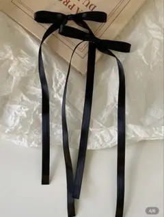 ブラックサテンリボンヘアアクセサリー