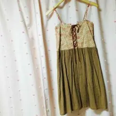 レザーレースアップ花柄コルセットワンピ