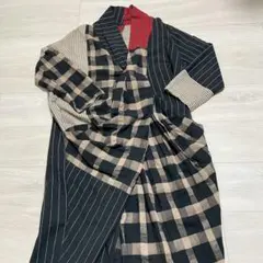 ワンピース パッチワーク ネイビー 個性 古着 ロング ナチュラル c200