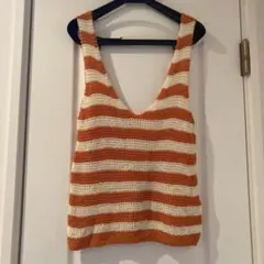 サマーニット　ノースリーブ　ストライプ　オレンジ
