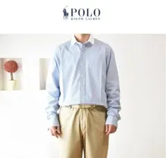 ポロラルフローレン　ラウンド襟が素敵なクレリックシャツ　ポニー刺繍入　ストライプ