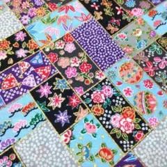 和柄 紀州晒【 民芸の里 】グレー系 パッチワーク風プリント シーチング生地