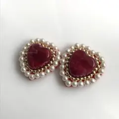 マーブルハート×パール　ピアスorイヤリング