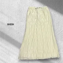 SHEIN シーイン　フレアスカート　ロング　黄緑　M ワッシャー加工