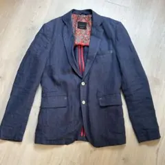 ZARA MAN リネン100% ネイビー テーラードジャケット 38