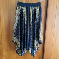 ネイビー/ゴールド フレアスカート アシンメトリー