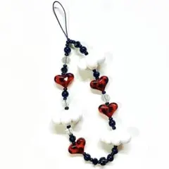 ビーズストラップ 雲 ハート ヒョウ柄 ブラックStringTing