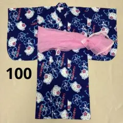 レトロ　サンリオ　キティ　2001 キッズ　浴衣　紺　ネイビー　ハイビスカスのサムネイル