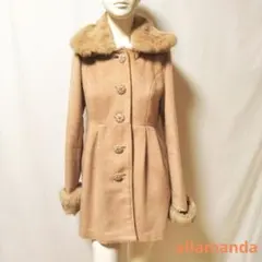 アラマンダ　ロングコート ラビット ベージュ ビジュー ファー＆襟取り外しOK