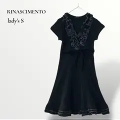 リナシメント／ニットワンピース 半袖 フリル ベロアリボン イタリア製