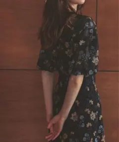 花柄シースルーマキシドレス ネイビー