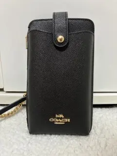 COACH ブラックレザー スマホショルダーバッグ