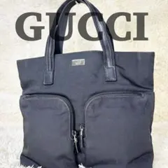極美品　GUCCI グッチ トートバッグ キャンバス 黒　ダブルポケット　ハンド