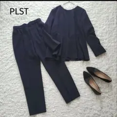 PLST プラステ【L】フリルカラー 2WAY ペプラム セットアップ ネイビー