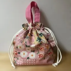 【ハンドメイド】　ピンク花柄のお弁当袋