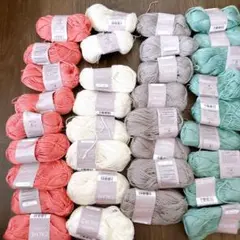 CALME 毛糸セット コーラル ホワイト グレー ミント　34玉