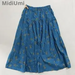 MidiUmi フレアスカート 花柄 フラワープリント コットン ブルー ロングのサムネイル
