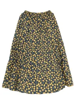 花柄フレアロングスカート ネイビー/イエロー