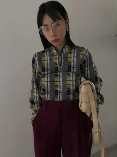 2606160 SWITCHING CHECK KNIT TOP イエローのサムネイル