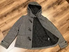 ヘリンボーン柄 ダッフルコート フード付き　Mサイズ