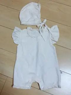【美品】退院着にも♡フリルロンパース・帽子セット