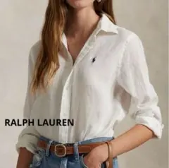 極美品✳︎ラルフローレンリネンシャツポニー刺繍クラシックフィット麻ホワイト正規品