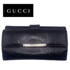 GUCCI 長財布 ブラック シマ レザー グッチ ロゴプレート
