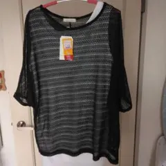 しまむら　透かし編みチュニック　黒 タンクトップ　白付き　3L タグ付きのサムネイル