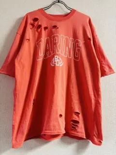 DARING ダメージ加工 Tシャツ オレンジ FREEストリート美品