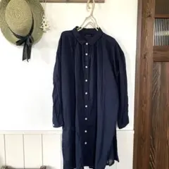 サンバレー ロングシャツ　ブラウス　ネイビー　美品　Mサイズのサムネイル
