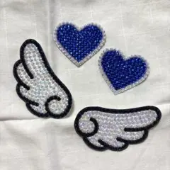 うちわ デコパーツ ハート 青　羽