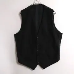 ★423　スーツベスト　XL　黒　縦折り柄　US古着