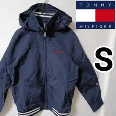 トミーヒルフィガー 紺 ブルゾン ジャケット 人気フラッグロゴ 男性Sフード収納