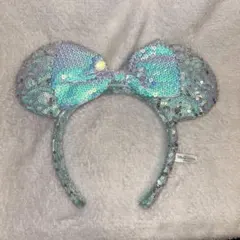 ミッキーマウス型カチューシャ 青色 シルバー スパンコール