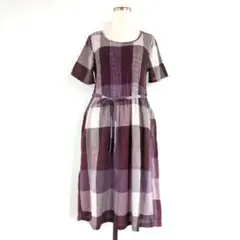 美品☆OLLUN （オルン） シアーチェック バックリボンワンピース