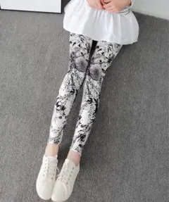 レギンス ストレッチ スポーツ ヨガ ダンス 部屋着にも　グレーの花