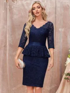 ♡美品♡MIUSOLネイビー レース ペプラムドレス