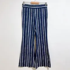 美品✨ バイアンドバイ【L】フレアパンツ ストライプ 紺白 美脚 脚長 高身長