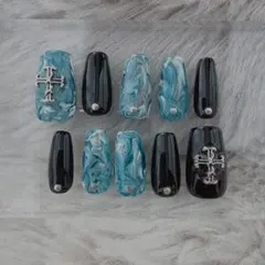 【現品】ネイルチップ マーブルクロスメタル
