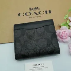 新商品　COACH　コーチ　折り財布　カード入れ　チャコールブラック　正規品