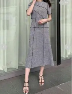 SNIDEL チェック柄 メロー半袖ロングワンピース