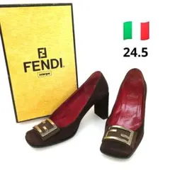 【Italy製】FENDI ブラウン スエードパンプス 24.5　スクエアトゥのサムネイル