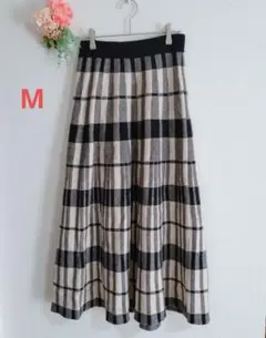 h027　グレイル【M】ニットフレアスカート/総ゴム/ロング丈/黒ベージュ/