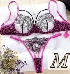 レオパード　ヒョウ柄レース　下着セット　Tバック セクシー　ブラショーツセットM