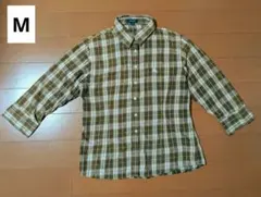バーバリー ロンドン シャツ　七分袖　チェック カーキ　М