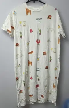 ジェラートピケ バケーション柄ワンピース オフホワイト　ロング丈